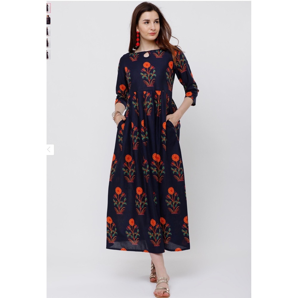 Vishudh
Women Navy Blue Floral Printed Ethnic Maxi Dress
